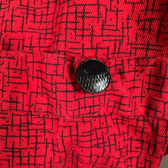 VTG All That Jazz Red Black Abstract Print Button Front Dress Cotton Women 11/12 - Picture 8 of 16